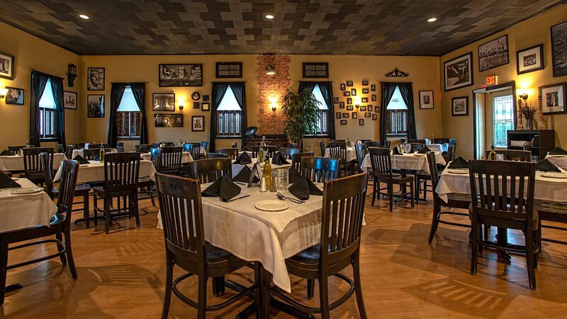 Dining room with set tables